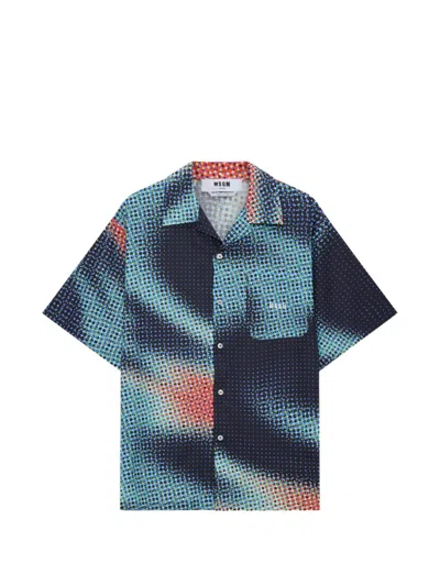 Msgm Point-effect Pocket Shirt In Blue