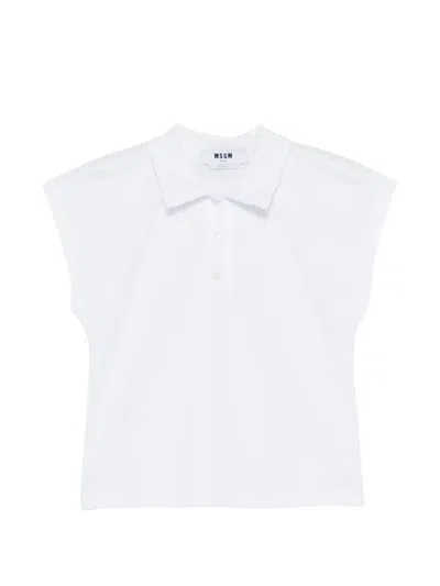 Msgm Pointelle Short-sleeve Polo Top In White