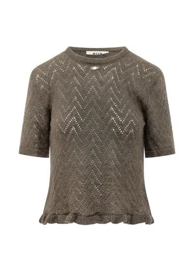 MSGM POINTELLE-KNIT RUFFLED SWEATER