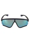 Msgm Polaroid Logo Sunglasses In Black/blue
