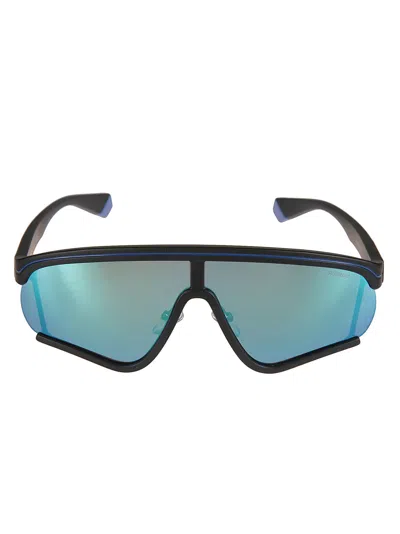 Msgm Polaroid Logo Sunglasses In Black/blue