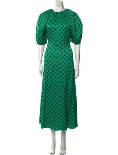 Pre-owned Msgm Polka Dot Print Long Dress In Green