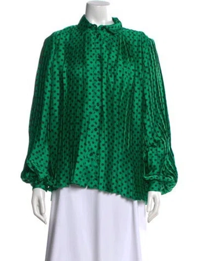 Pre-owned Msgm Polka Dot Print Long Sleeve Blouse In Green