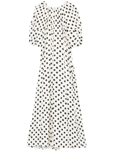 Msgm Polka-dot Print Midi Dress In White