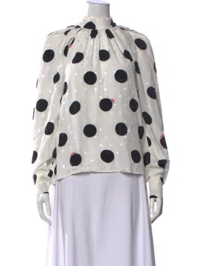 Pre-owned Msgm Polka Dot Print Mock Neck Blouse In White