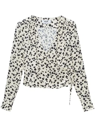 Msgm Polka Dot-print V-neck Blouse In Neutrals