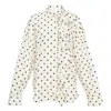 Msgm Silk Polka Dot Shirt With Ruffles In Neutral