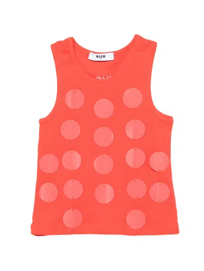 Msgm Kids' Polka Dot Sleeveless Top In Orange