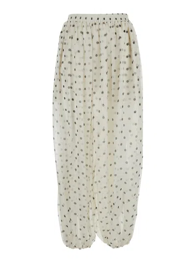 Msgm Polka Dot Tech Fabric Pants With Elasticated Waist In Neutral