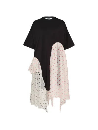 Msgm Polka-dot Layered Dress In Black