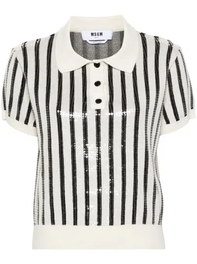 Msgm Polo Collar Knit Sweater In Gray