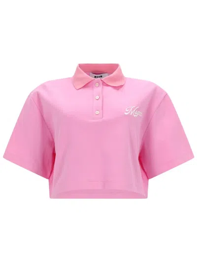 Msgm Polo Crop Con Logo In Pink