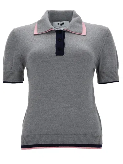 Msgm Polo In Lana Con Doppio Bordo In Gray