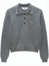Msgm Polo Knit Sweater With Subtle Piping And Ribbed Details In Gray