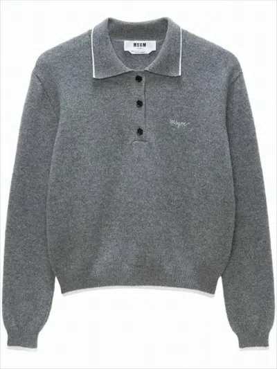 MSGM POLO KNIT SWEATER WITH SUBTLE PIPING AND RIBBED DETAILS