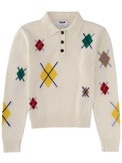 MSGM POLO SHIRT WITH "ARGYLE MULTICOLOR" PATTERN