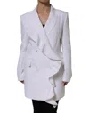 Msgm White Polyester Long Sleeves Ruffled Wrap Jacket In White
