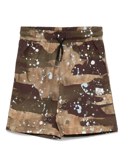Msgm Kids' Poplin Bermuda Shorts In Brown