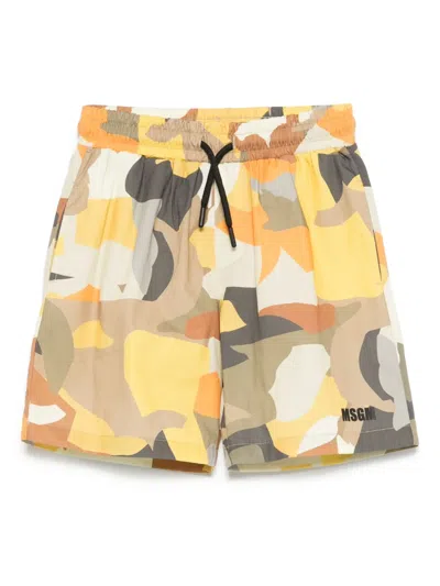 Msgm Kids' Poplin Bermuda Shorts In Yellow