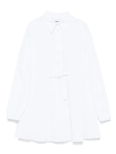 Msgm Kids' Poplin Dress In White