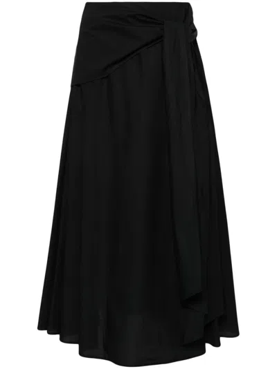 Msgm Cotton Poplin Midi Skirt In Black  