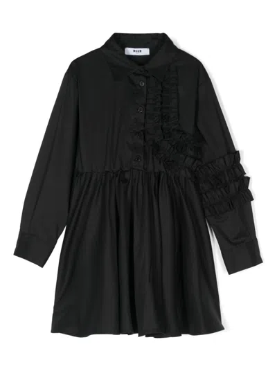 Msgm Kids' Poplin Shirt Dress In Black