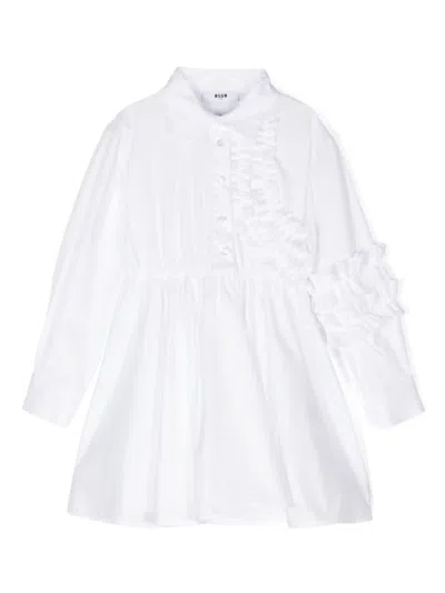 Msgm Kids' Poplin Shirt Dress In White