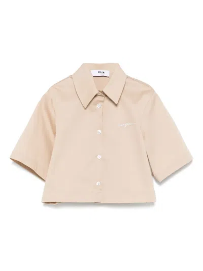 Msgm Kids' Poplin Shirt In Neutrals