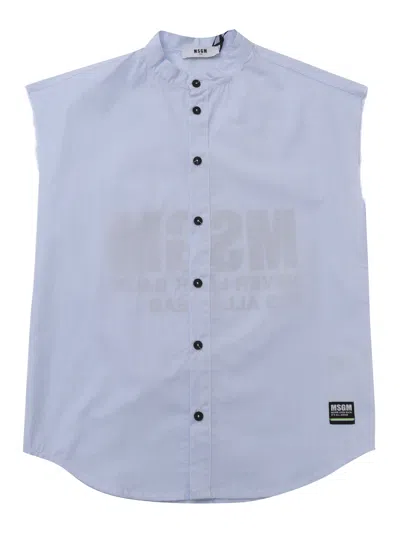 Msgm Kids' Poplin Sleeveless Shirt Boy In Blue