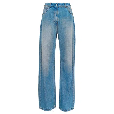 Msgm Pre-washed Wide Leg Denim Pants In Blue