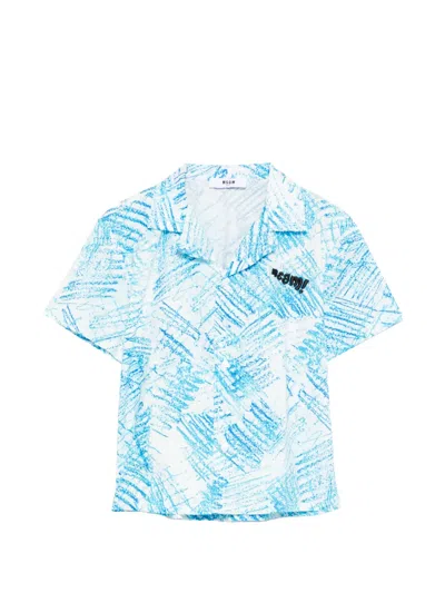 Msgm Kids' Print-detail Shirt In Blue