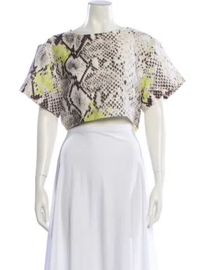 Pre-owned Msgm Printed Bateau Neckline Crop Top In Brown