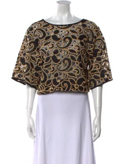 Pre-owned Msgm Printed Bateau Neckline Crop Top In Multi