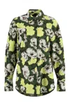 Msgm Cotton Shirt With Floral Print And Collar In Green