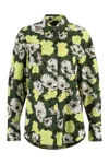 Msgm Cotton Shirt With Floral Print And Collar In Green