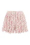 Msgm Cotton Shorts With Floral Print And Ruffle Detailing