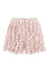 Msgm Cotton Shorts With Floral Print And Ruffle Detailing In Multicolor