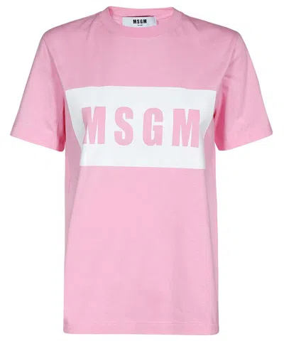 Msgm Printed Cotton T-shirt In Pink