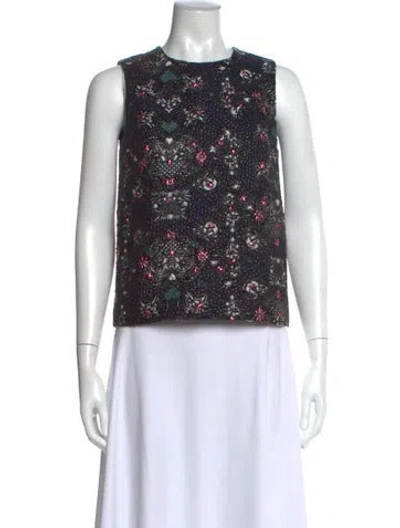 Pre-owned Msgm Printed Crew Neck Top In Black