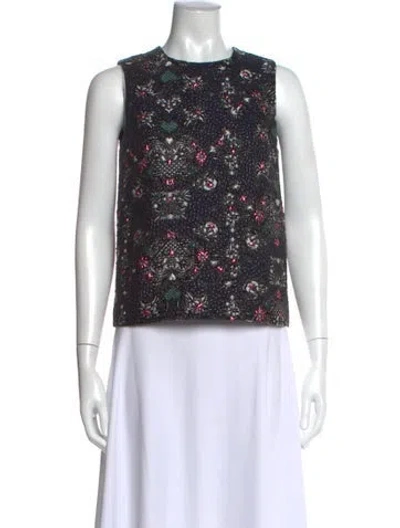 Pre-owned Msgm Printed Crew Neck Top In Black
