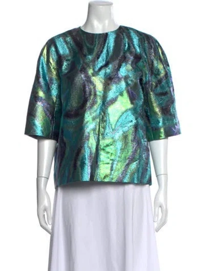 Pre-owned Msgm Printed Crew Neck Top In Green