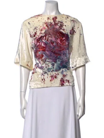 Pre-owned Msgm Printed Crew Neck Top In Neutrals