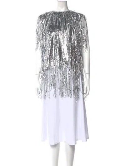 Pre-owned Msgm Printed Crew Neck Top In Silver
