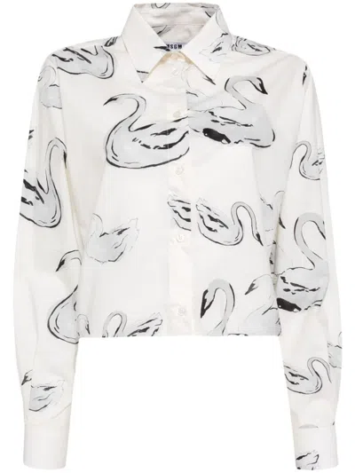 Msgm Printed Cropped Shirt In Neutrals