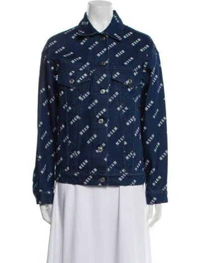 Pre-owned Msgm Printed Denim Jacket In Blue