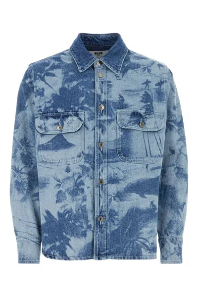 Msgm Dreaming Cotton Denim Overshirt In Multi