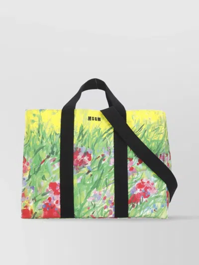 Msgm Printed Floral Cotton Tote Bag