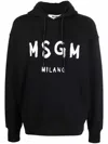 Msgm Logo Print Cotton Hoodie In Black