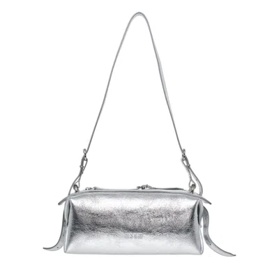Msgm Printed Leather Handbag In Silver