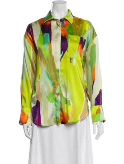 Pre-owned Msgm Printed Long Sleeve Button-up Top In Green